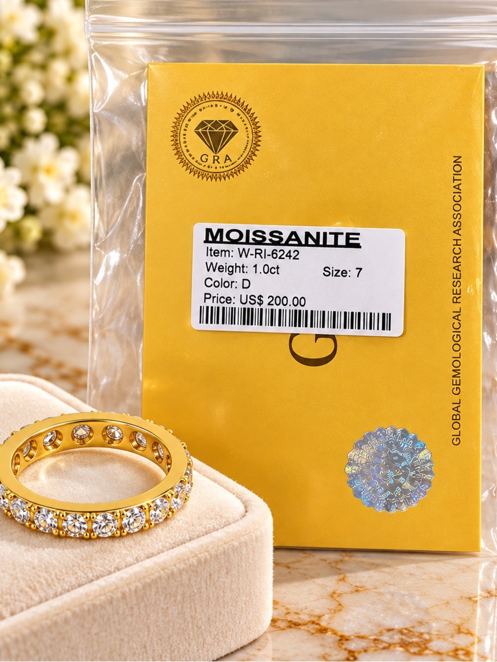 1CT Moissanite Ring Size 7 Gold Plated Round Cut Sparkling Band GRA